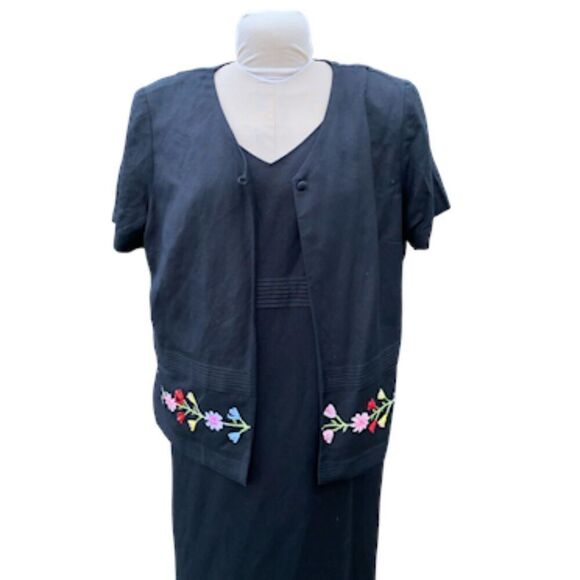 Positive Attitude Linen Blend 2-Piece Maxi Dress & Jacket Embroidered Sz. 16 - Picture 5 of 9